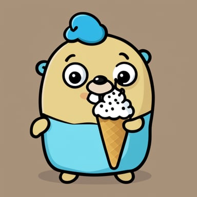 A go blue gopher holding a small ice cream cone, enjoying a sweet treat.