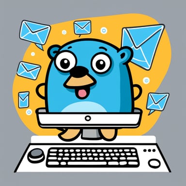 Go Blue Gopher is sitting at a control panel with screens showing email and SMS and tweet icons flying all over it.