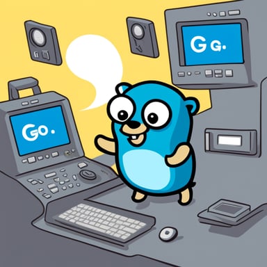 Go Blue Gopher is sitting at a control panel, managing communications with screens displaying email, SMS, and tweet icons swirling around.