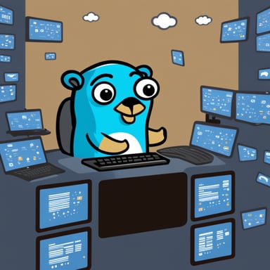 Go Blue Gopher is sitting at a control panel with screens showing email and SMS and tweet icons flying all over it.