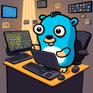 Go Blue Gopher is sitting at a control panel with screens showing email and SMS and tweet icons flying all over it.