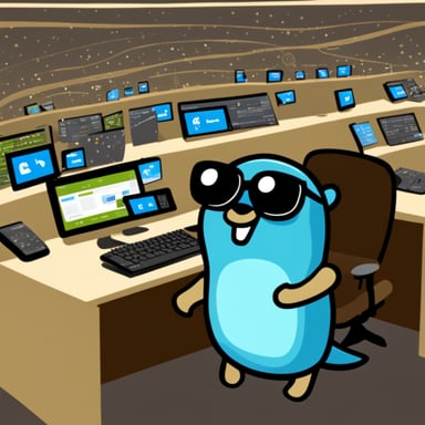 Go Blue Gopher is sitting at a control panel with screens showing email and SMS and tweet icons flying all over it.
