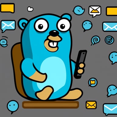 Go Blue Gopher is sitting at a control panel with screens showing email and SMS and tweet icons flying all over it.