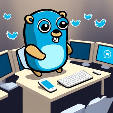 Go Blue Gopher is sitting at a control panel with screens showing email and SMS and tweet icons flying all over it.