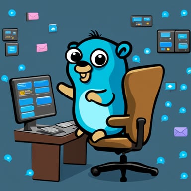 Go Blue Gopher is sitting at a control panel with screens showing email and SMS and tweet icons flying all over it.