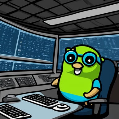Go Blue Gopher is managing communications, expertly navigating between emails, SMS, and tweets displayed on the control panel's screens.