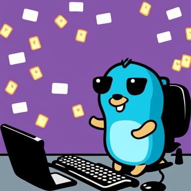 Go Blue Gopher is sitting at a control panel with screens showing email and SMS and tweet icons flying all over it.