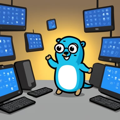 Go Blue Gopher is sitting at a control panel with screens showing email and SMS and tweet icons flying all over it.