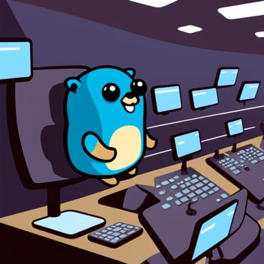 Go Blue Gopher is sitting at a control panel with screens showing email and SMS and tweet icons flying all over it.