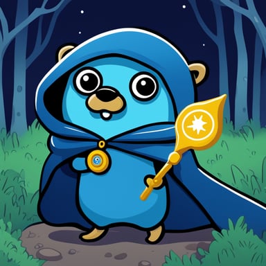 A go blue gopher enveloped in mystery, cloaked and holding a compass, embarking on a secret quest.