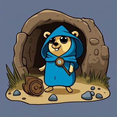 A go blue gopher enveloped in mystery, cloaked and holding a compass, embarking on a secret quest.