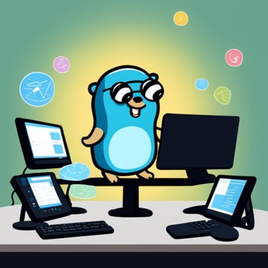 Go Blue Gopher is sitting at a control panel with screens showing email and SMS and tweet icons flying all over it.