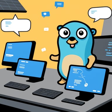 Go Blue Gopher is sitting at a control panel with screens showing email and SMS and tweet icons flying all over it.