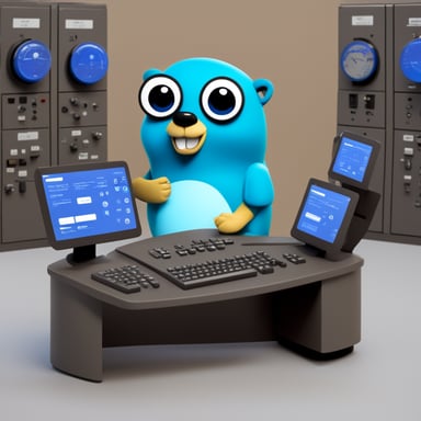 Go Blue Gopher is sitting at a control panel with screens showing email and SMS and tweet icons flying all over it.