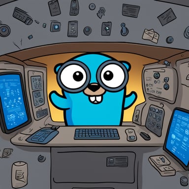 Go Blue Gopher is sitting at a control panel with screens showing email and SMS and tweet icons flying all over it.