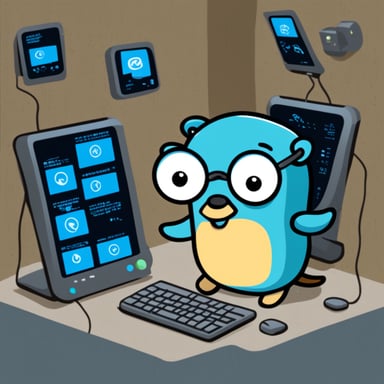 Go Blue Gopher is sitting at a control panel with screens showing email and SMS and tweet icons flying all over it.