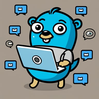 Go Blue Gopher is sitting at a control panel with screens showing email and SMS and tweet icons flying all over it.