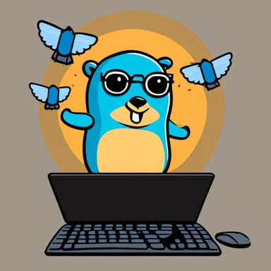 Go Blue Gopher is sitting at a control panel with screens showing email and SMS and tweet icons flying all over it.