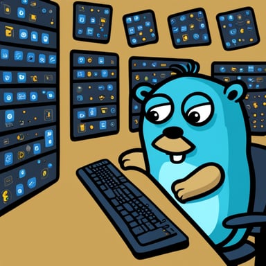 Go Blue Gopher is sitting at a control panel with screens showing email and SMS and tweet icons flying all over it.