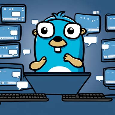 Go Blue Gopher is sitting at a control panel with screens showing email and SMS and tweet icons flying all over it.
