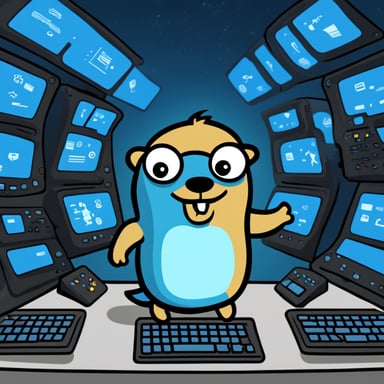Go Blue Gopher is sitting at a control panel with screens showing email and SMS and tweet icons flying all over it.