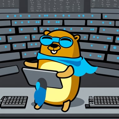 Go Blue Gopher is sitting at a control panel with screens showing email and SMS and tweet icons flying all over it.