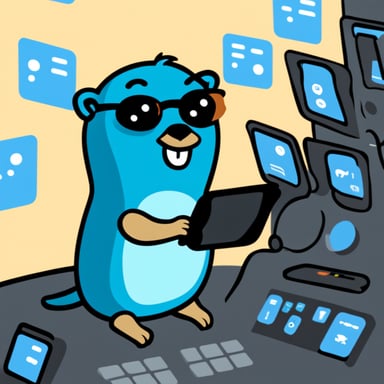 Go Blue Gopher is sitting at a control panel with screens showing email and SMS and tweet icons flying all over it.