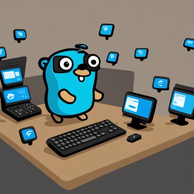 Go Blue Gopher is sitting at a control panel with screens showing email and SMS and tweet icons flying all over it.