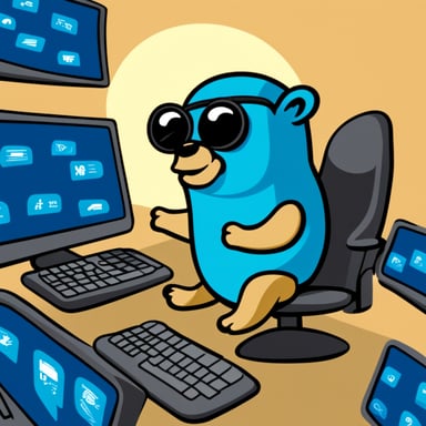Go Blue Gopher is sitting at a control panel with screens showing email and SMS and tweet icons flying all over it.