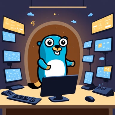 Go Blue Gopher is sitting at a control panel with screens showing email and SMS and tweet icons flying all over it.