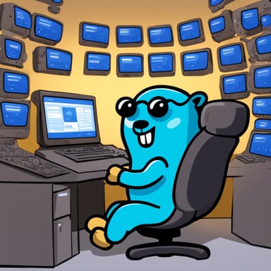 Go Blue Gopher is sitting at a control panel with screens showing email and SMS and tweet icons flying all over it.