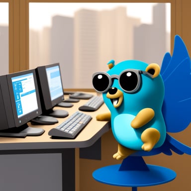Go Blue Gopher is sitting at a control panel with screens showing email and SMS and tweet icons flying all over it.