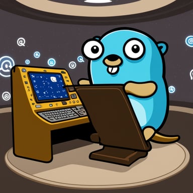 Go Blue Gopher is sitting at a control panel with screens showing email and SMS and tweet icons flying all over it.