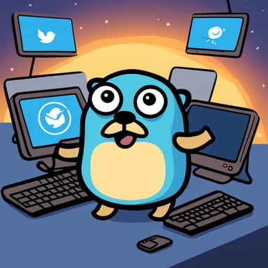 Go Blue Gopher is sitting at a control panel with screens showing email and SMS and tweet icons flying all over it.