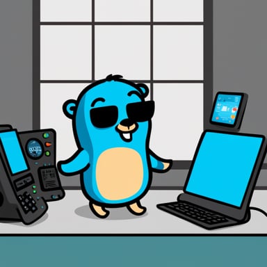 Go Blue Gopher is sitting at a control panel with screens showing email and SMS and tweet icons flying all over it.