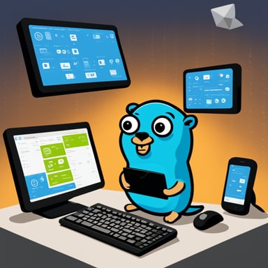 Go Blue Gopher is sitting at a control panel with screens showing email and SMS and tweet and @ icons flying all over it.
