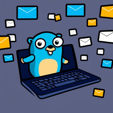 Go Blue Gopher is sitting at a control panel with screens showing email and SMS and tweet icons flying all over it.