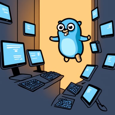 Go Blue Gopher is sitting at a control panel with screens showing email and SMS and tweet icons flying all over it.