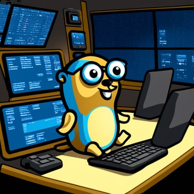 Go Blue Gopher is sitting at a control panel with screens showing email and SMS and tweet icons flying all over it.