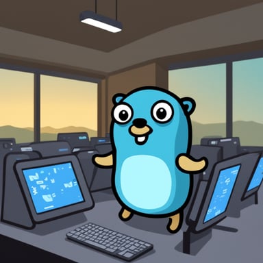 Go Blue Gopher is sitting at a control panel with screens showing email and SMS and tweet icons flying all over it.