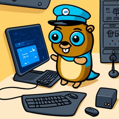 Go Blue Gopher is sitting at a control panel with screens showing email and SMS and tweet icons flying all over it.