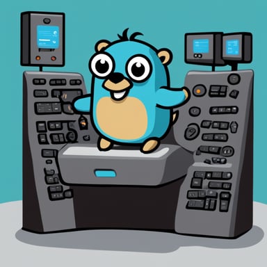 Go Blue Gopher is sitting at a control panel with screens showing email and SMS and tweet icons flying all over it.