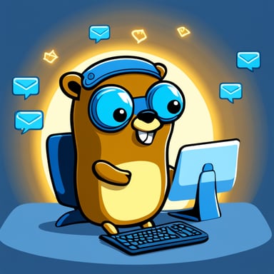 Go Blue Gopher is sitting at a control panel with screens showing email and SMS and tweet icons flying all over it.
