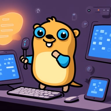 Go Blue Gopher is sitting at a control panel with screens showing email and SMS and tweet icons flying all over it.