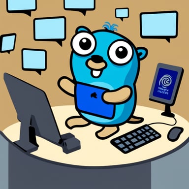 Go Blue Gopher is sitting at a control panel with screens showing email and SMS and tweet icons flying all over it.