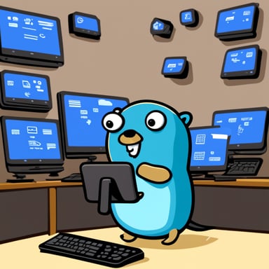 Go Blue Gopher is sitting at a control panel with screens showing email and SMS and tweet icons flying all over it.