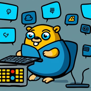 Go Blue Gopher is sitting at a control panel with screens showing email and SMS and tweet icons flying all over it.