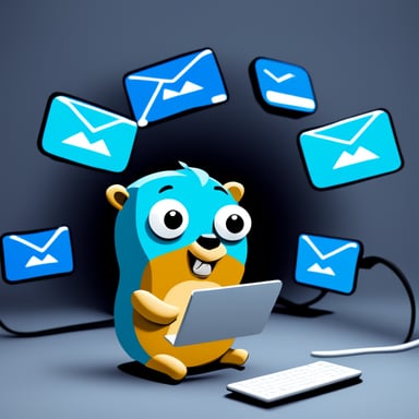 Go Blue Gopher is sitting at a control panel with screens showing email and SMS and tweet icons flying all over it.