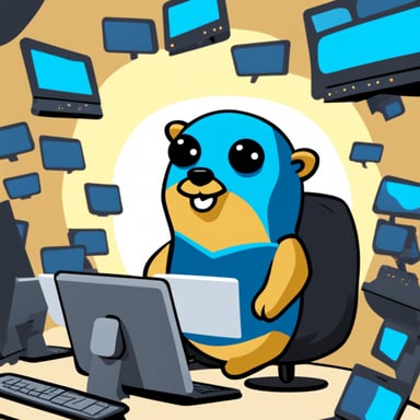 Go Blue Gopher is sitting at a control panel with screens showing email and SMS and tweet icons flying all over it.