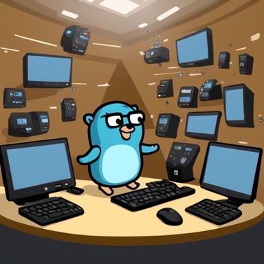 Go Blue Gopher is sitting at a control panel with screens showing email and SMS and tweet icons flying all over it.